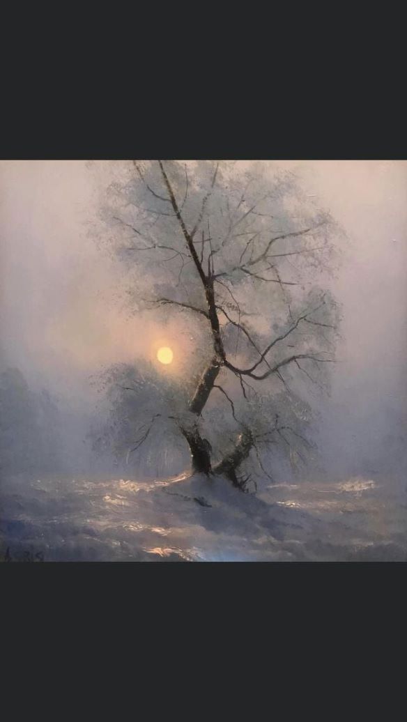 Beautiful Tree in Winter Landscape Painting