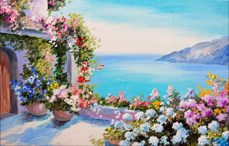 Greek Summer Balcony Canvas Art