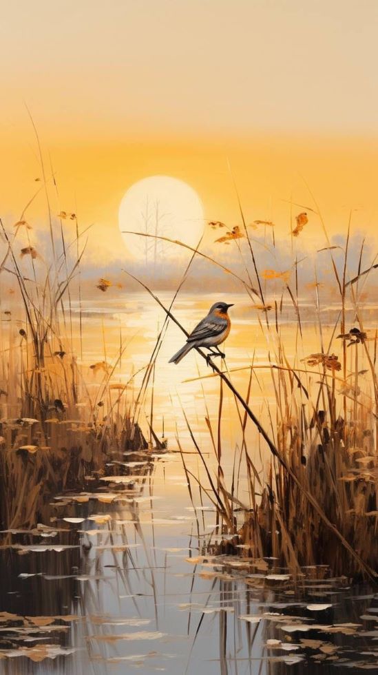 Bird Sunset Painting