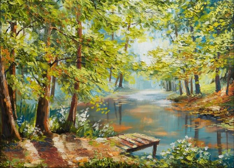 Green Leaves Oil Painting Landscape