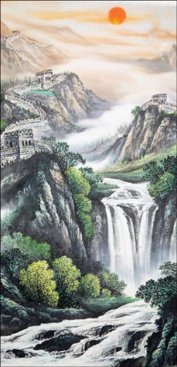 Chinese Waterfall Landscape Painting