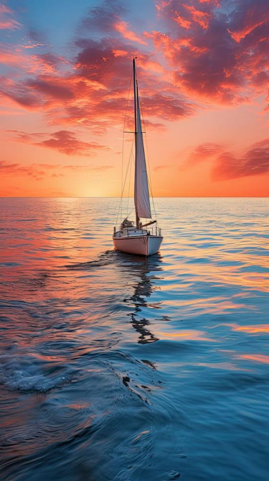 Sailboat on a Vast Ocean at Sunset