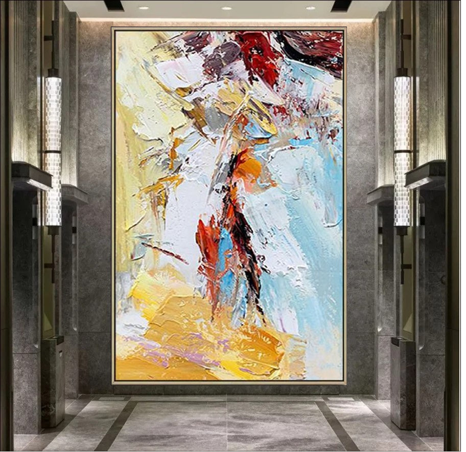 Abstract oil painting titled 'Layers of Passion' featuring vibrant colors, bold brushstrokes, and dynamic textures on high-quality canvas, perfect for modern interiors and art collectors.