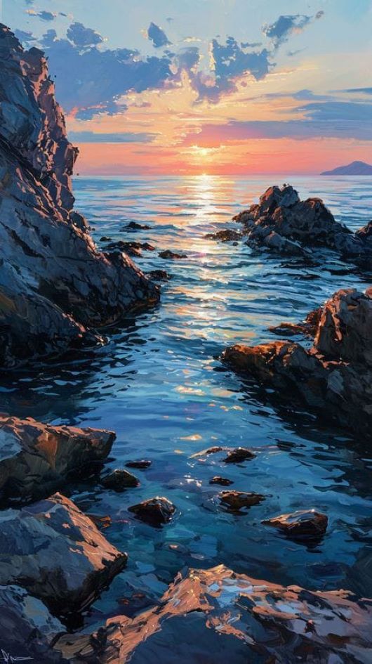 Luminous Waves: A Rocky Path to the Sunset