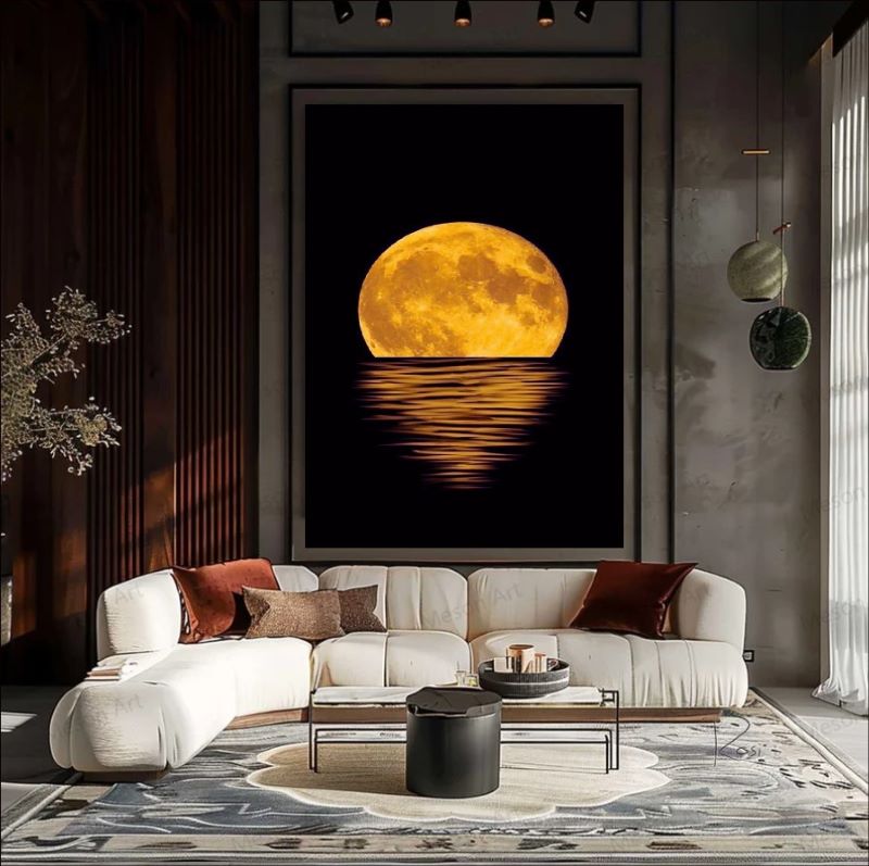 Lunar Glow on Water - Elegant Canvas Wall Art