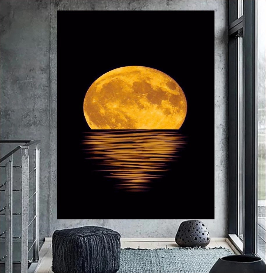 Lunar Glow on Water - Elegant Canvas Wall Art