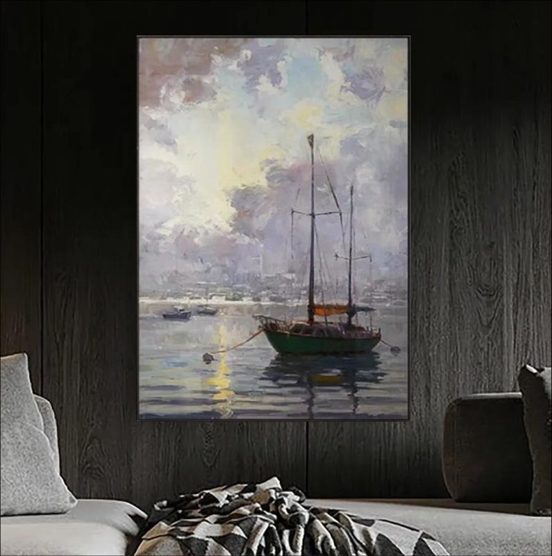 Morning Drift - Boat and Harbor Seascape Art