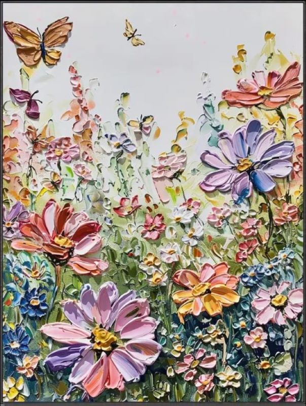 Nature's Dance: Colorful Flowers and Butterflies in Abstract Art