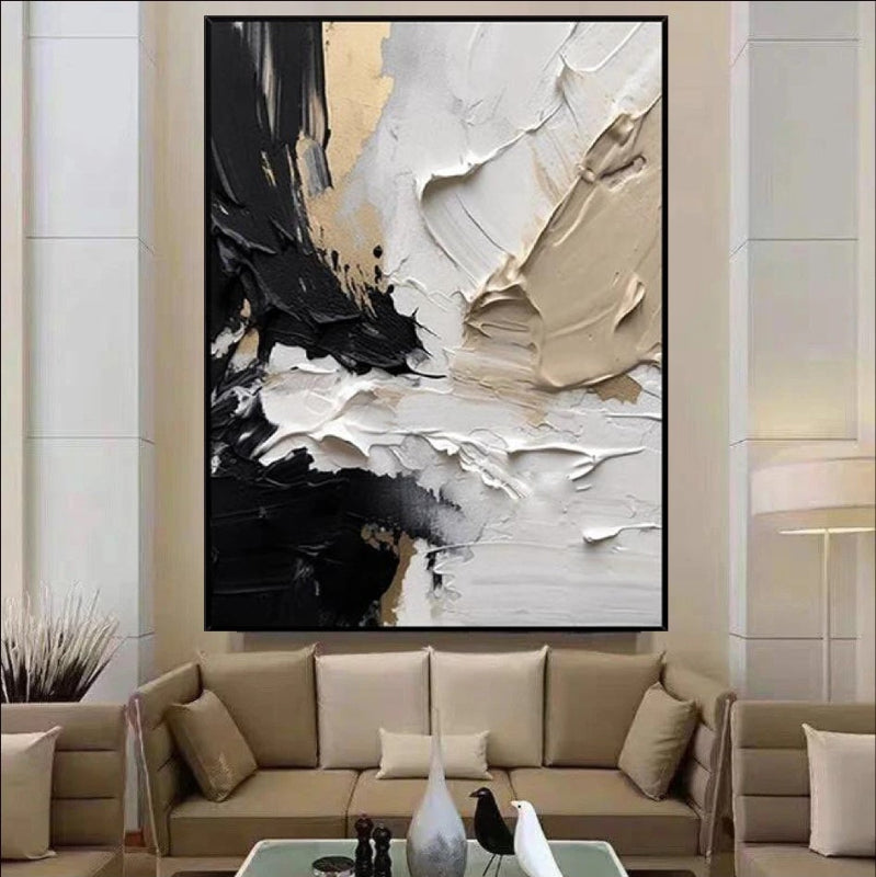 Modern abstract oil painting titled 'Neutral Boldness' with bold textures and a monochrome palette, perfect for minimalist and contemporary decor.