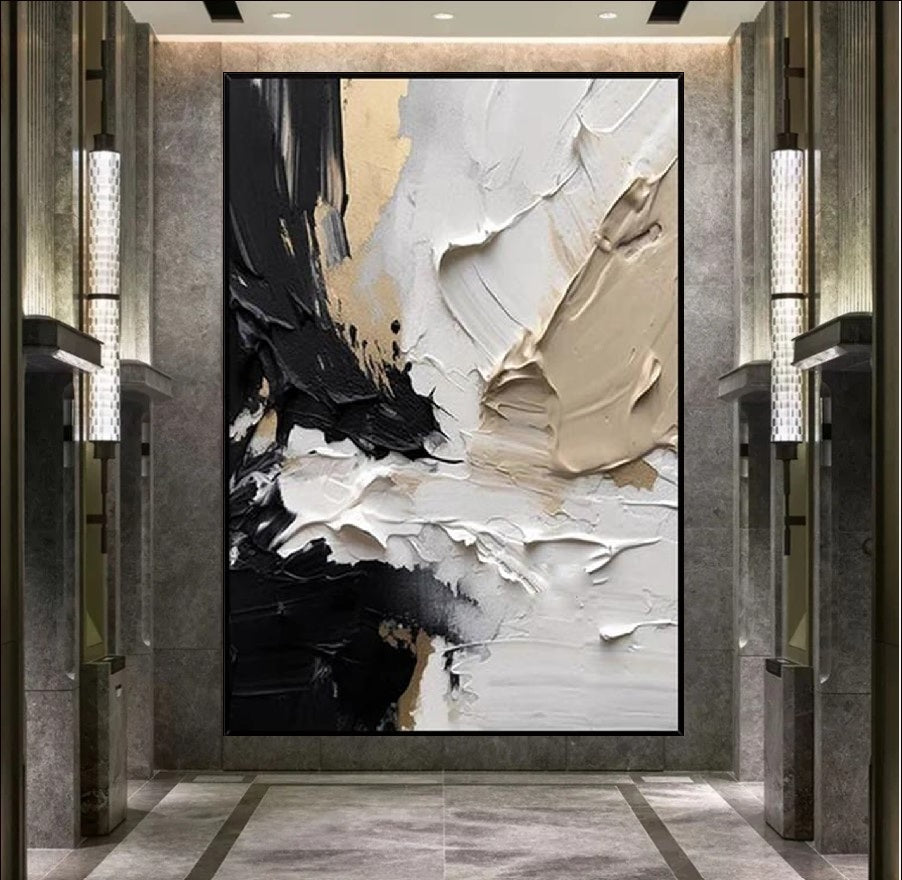 Modern abstract oil painting titled 'Neutral Boldness' with bold textures and a monochrome palette, perfect for minimalist and contemporary decor.