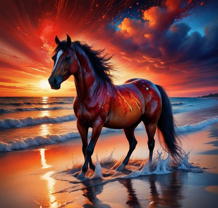 Ocean's Flame: A Horse's Journey - Majestic Beauty in Motion