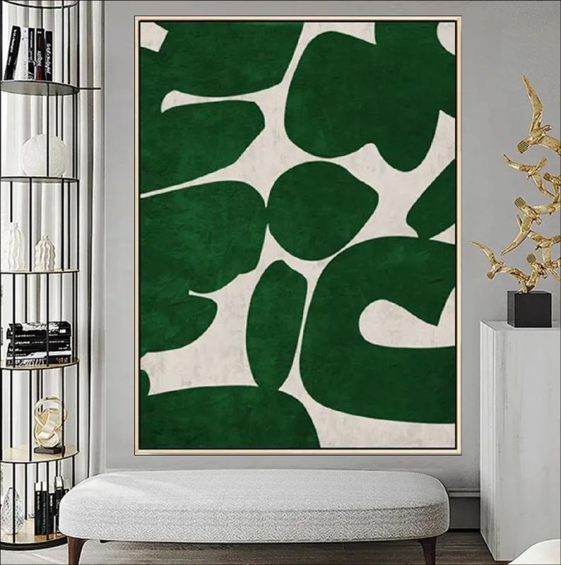 Organic Flow - Dark green and white abstract canvas art featuring bold organic shapes, perfect for modern and minimalist home decor.