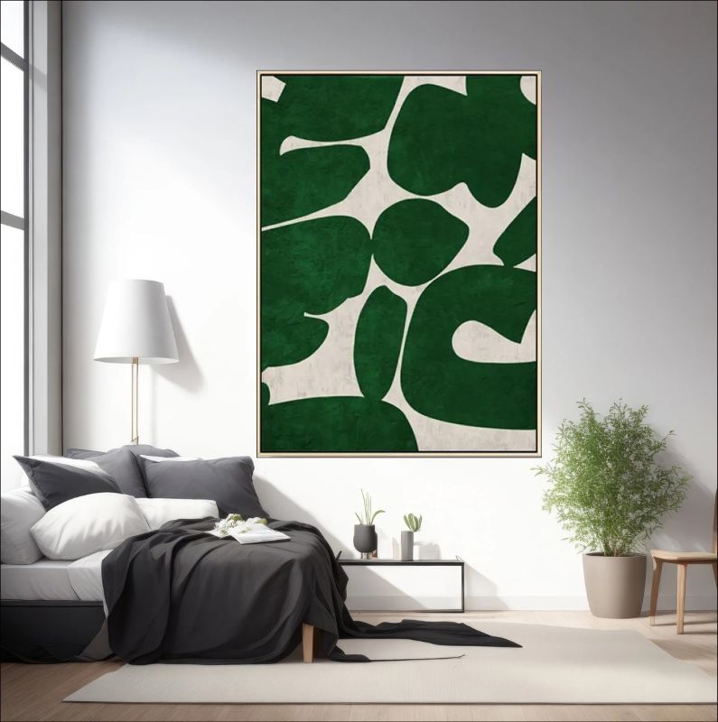 Organic Flow - Dark green and white abstract canvas art featuring bold organic shapes, perfect for modern and minimalist home decor.