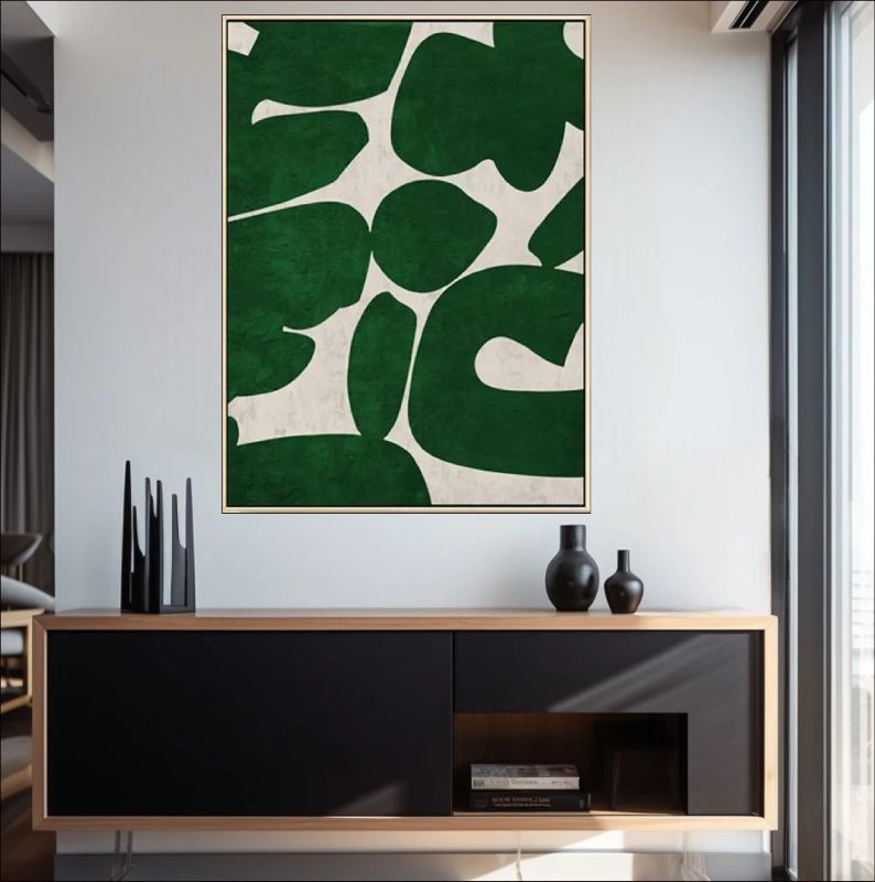 Organic Flow - Dark green and white abstract canvas art featuring bold organic shapes, perfect for modern and minimalist home decor.