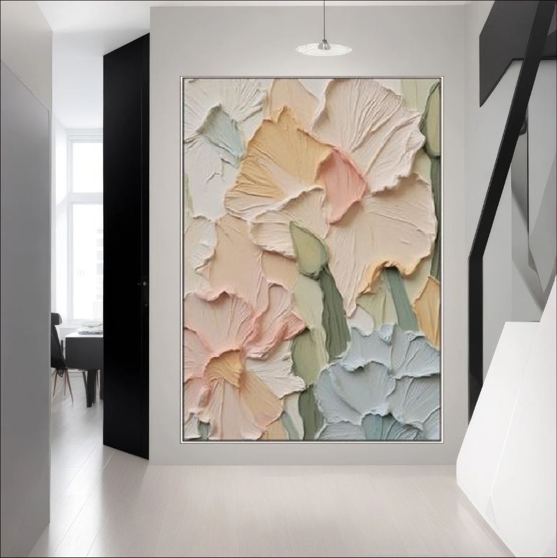 Pastel Petals - Elegant textured floral wall art with soft pastel tones, featuring 3D raised petals for a modern and timeless home decor piece.