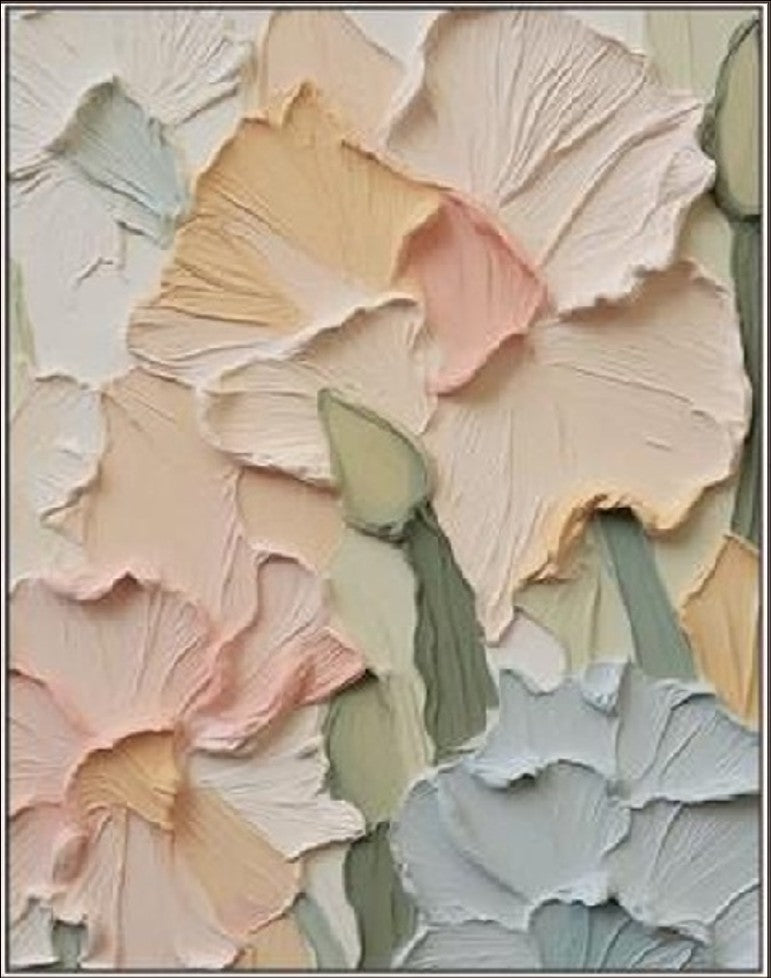 Pastel Petals - Elegant textured floral wall art with soft pastel tones, featuring 3D raised petals for a modern and timeless home decor piece.
