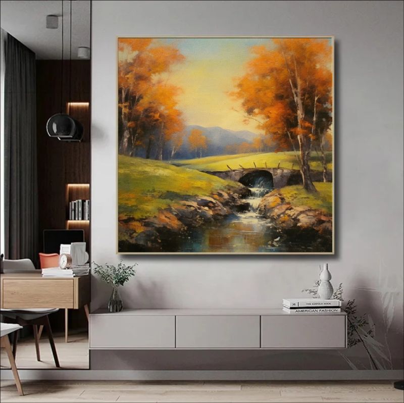 Peaceful Autumn Retreat: Stream Under a Rustic Bridge