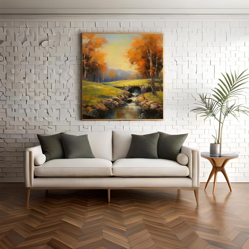 Peaceful Autumn Retreat: Stream Under a Rustic Bridge