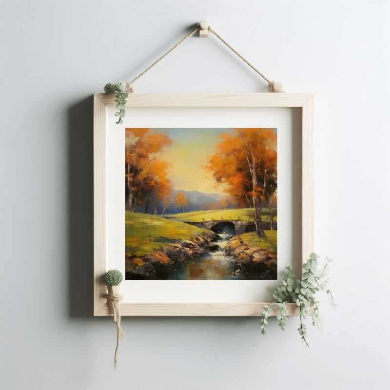 Peaceful Autumn Retreat: Stream Under a Rustic Bridge