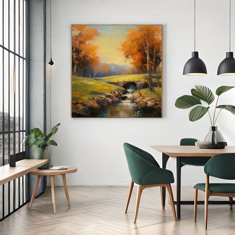 Peaceful Autumn Retreat: Stream Under a Rustic Bridge