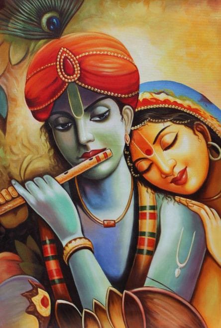 Radha Krishna Oil Painting Handpainted on Canvas