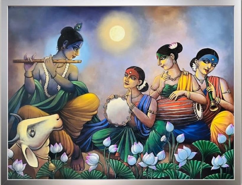 Lord Krishna Playing Flute Wall Painting