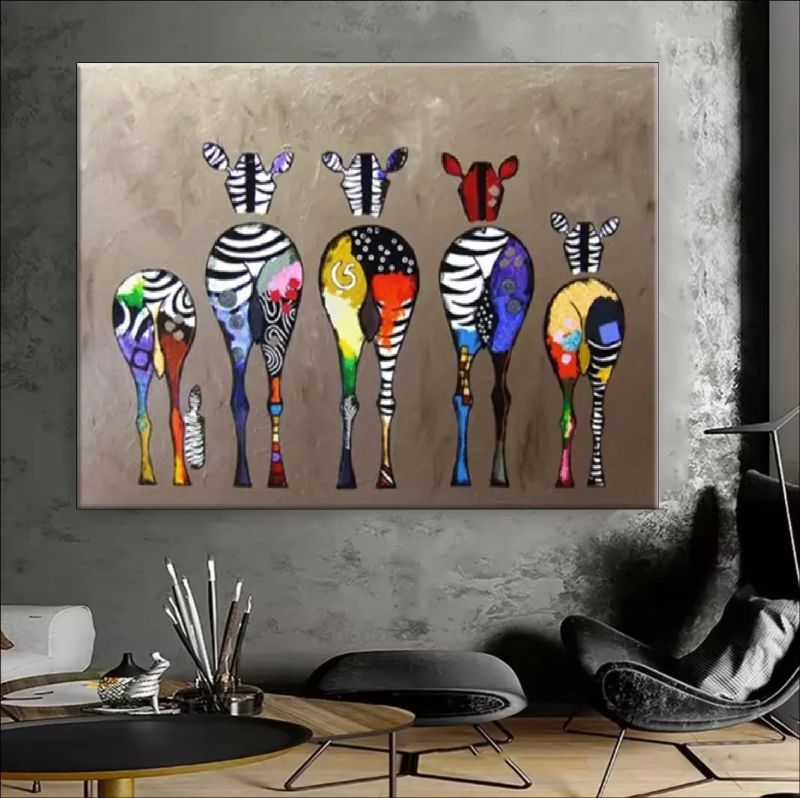 Colorful Rainbow Zebra Painting – Abstract Animal Canvas Wall Art