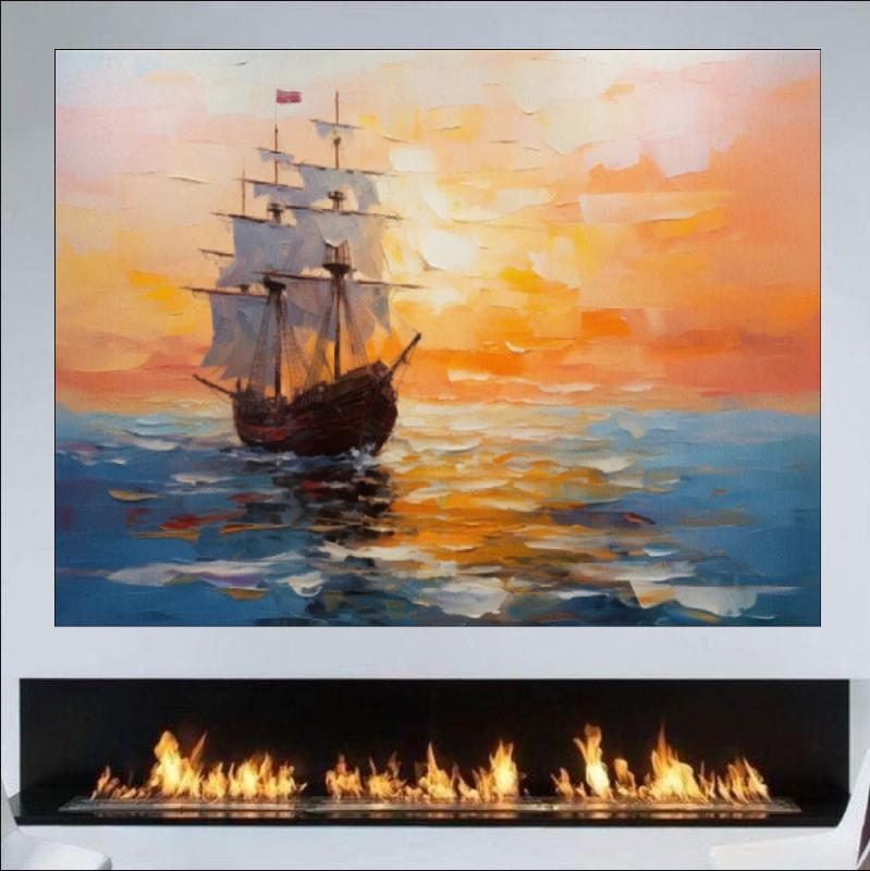 Sailing Ship in the Sea at Sunset Painting