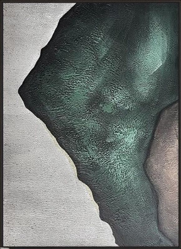 Abstract oil painting titled "Shaded Canyon" with earthy tones and textures.