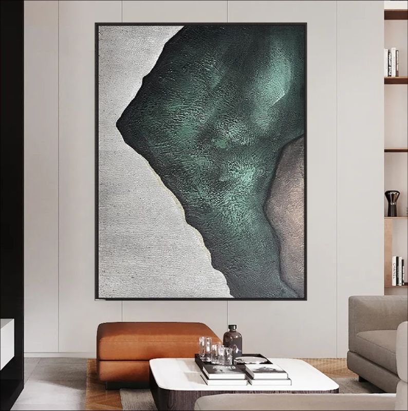 Abstract oil painting titled "Shaded Canyon" with earthy tones and textures.