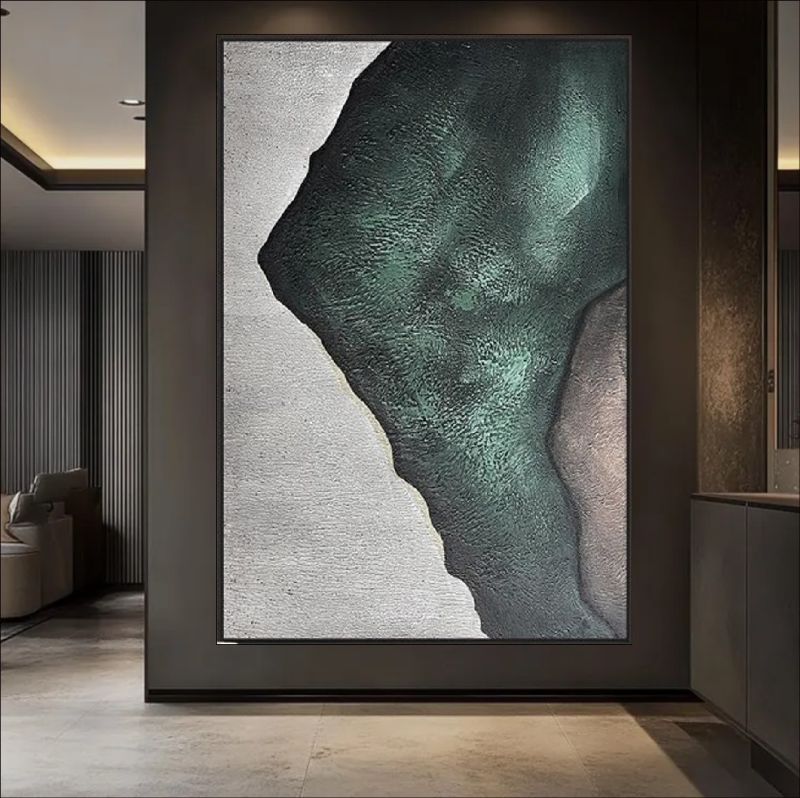 Abstract oil painting titled "Shaded Canyon" with earthy tones and textures.