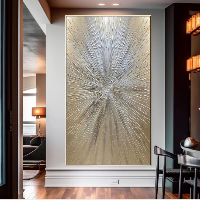 Textured abstract painting of a large golden flower with concentric petals resembling a mandala, metallic 3D wall art style.