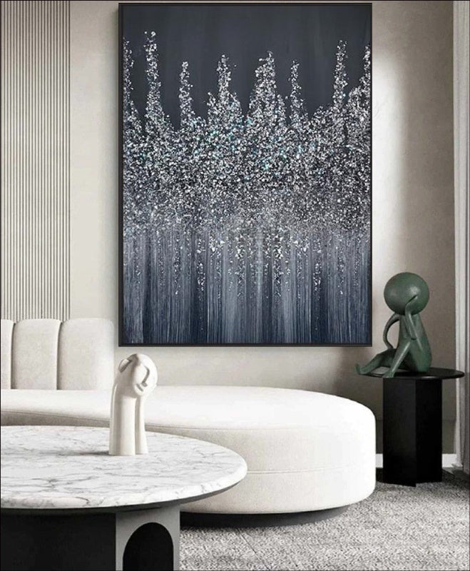 Silver Abstract Skyline on Midnight Canvas