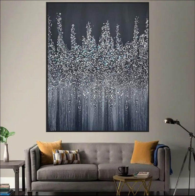 Silver Abstract Skyline on Midnight Canvas