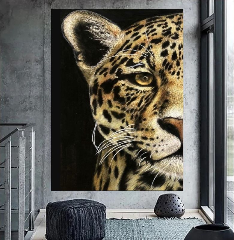 Leopard on black canvas