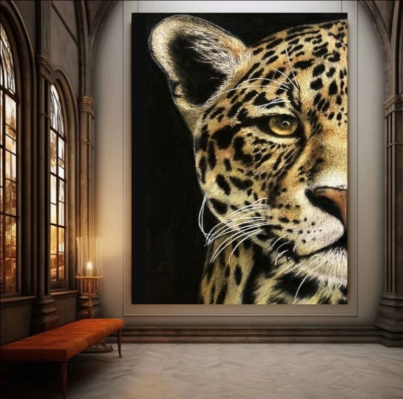 Leopard on black canvas