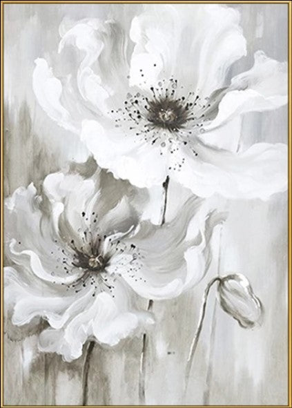Artistic depiction of white flowers with a grayish background