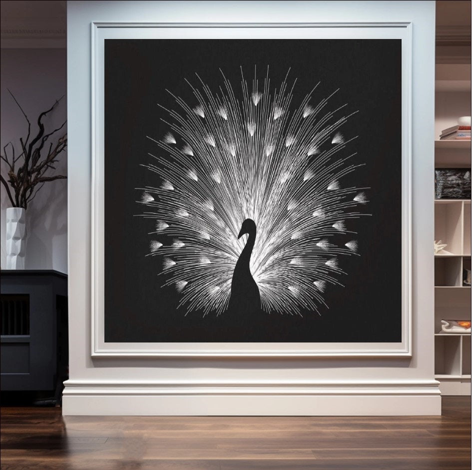Symphony in Light - Radiant Peacock Silhouette Wall Art