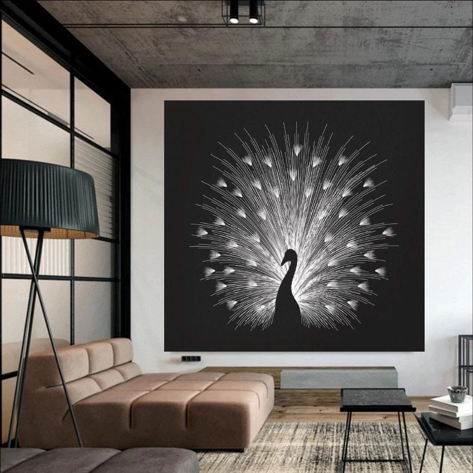 Symphony in Light - Radiant Peacock Silhouette Wall Art
