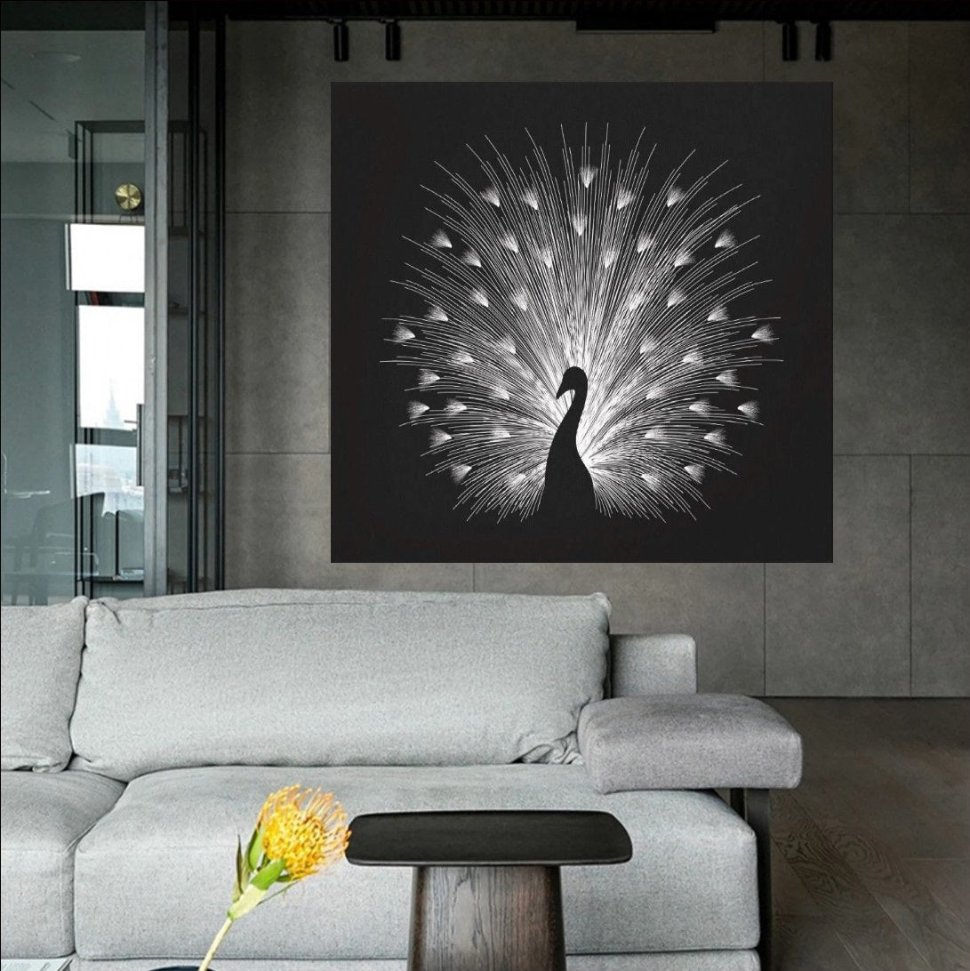 Symphony in Light - Radiant Peacock Silhouette Wall Art