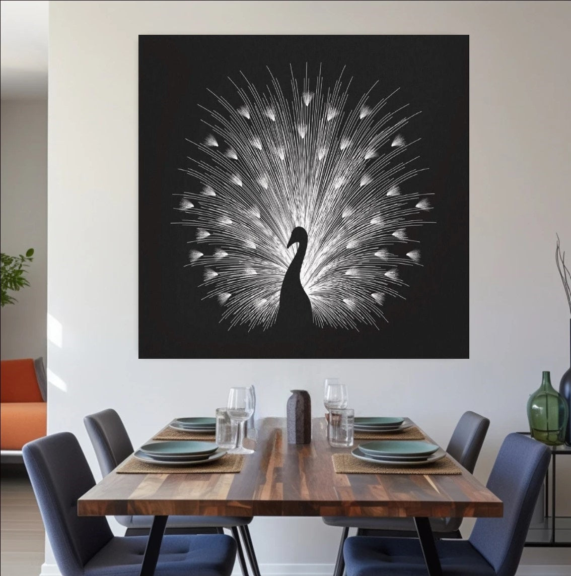 Symphony in Light - Radiant Peacock Silhouette Wall Art