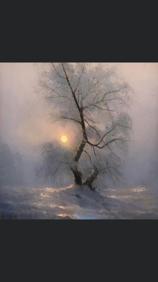 Winter Solitude: A Moonlit Tree in Snow